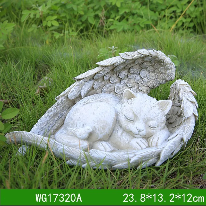 Home Decoration Garden Decor Animal Angel Ornaments Resin Statue Creative Angel Dog Cat Decoration Pet Tombstone Memorial Stone