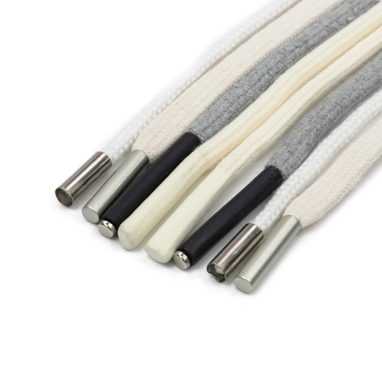 Custom logo cotton silicon tip polyester flat draw cord string drawcord hoodie drawstring for hoodie garments