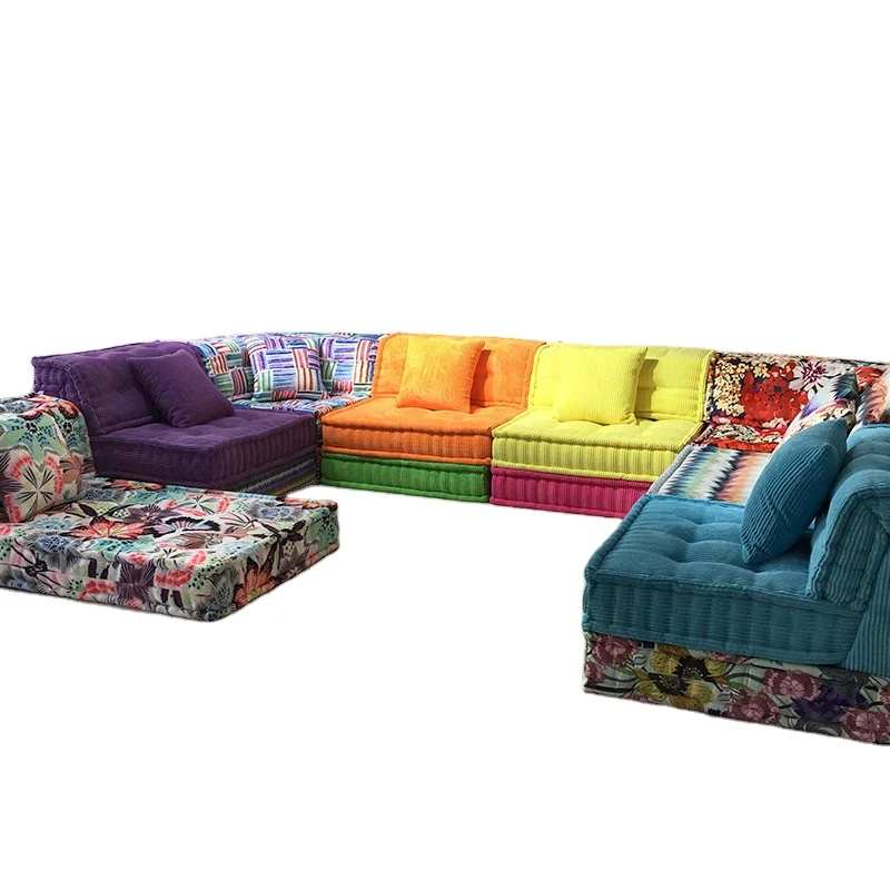 Beautiful fabric furniture comfortable arabic floor fancy majong couch modular sofa set with adjustable back