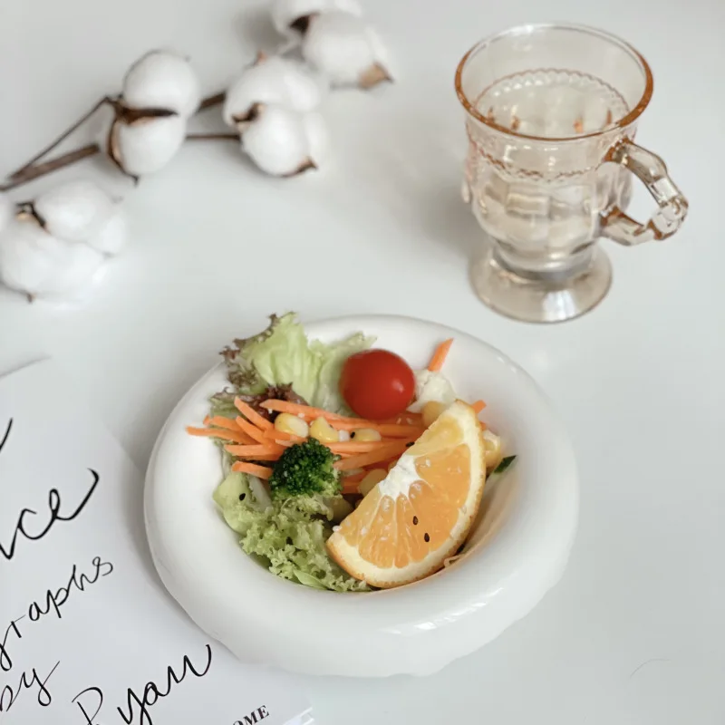 SYL OEM Korean chubby deep dishes INS style ceramic breakfast plate dessert salad plate household serving dishes