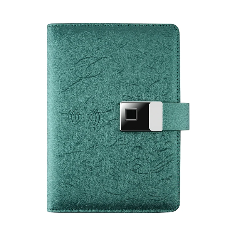 High-end fingerprint lock custom notepad with logo printing wireless power bank for business and hotel A4 B5 size