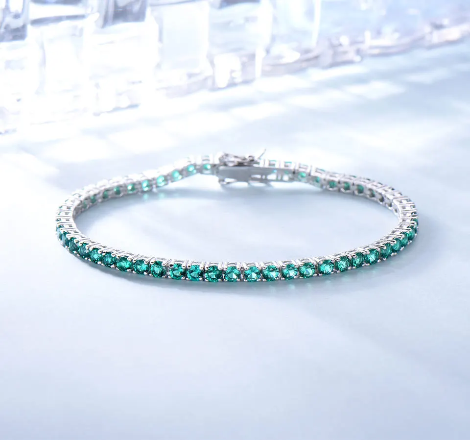 PT950 Platinum Bracelet Emerald Gem Stone Gold Plated Wholesale Trending Tennis Chain Bracelet 925 Sterling Silver Jewellery