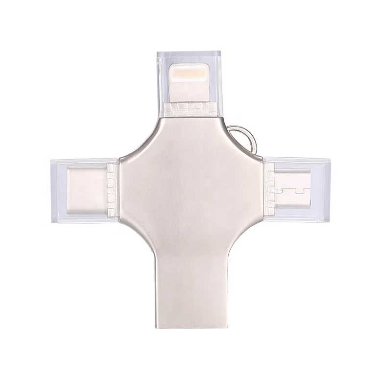 
4 In1 Silver Personalizado Hot Selling USB 3.0 2.0 Otg Pendrive Stylish Data Storage External Memory For Iphone Android 