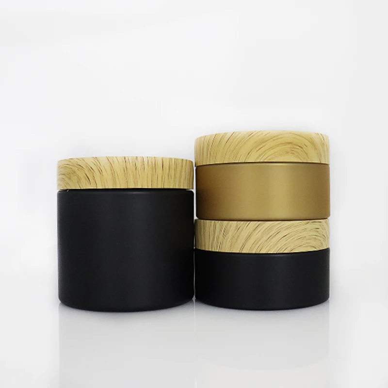 Luxury Empty Skincare 4oz 5oz 8oz Plastic Matte Gold Black Pet Body Butter Cream Jar 100ml 200ml With Plastic Wood Lid