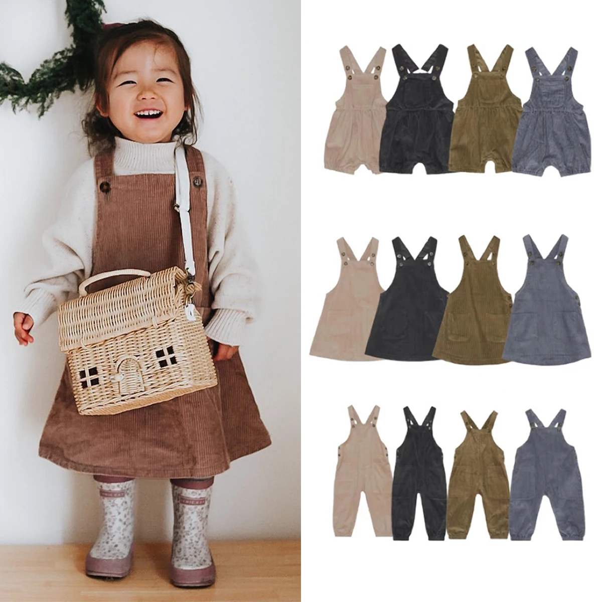 Hot Sale Fall Winter Casual Children Pants Baby Corduroy Overalls