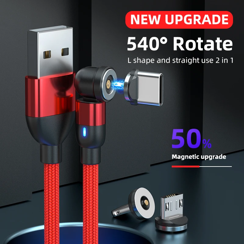 Magnetic phone charge 2.4A 3 in 1 nylon braided 540 magnetic micro usb cable with micro type c i-product magnetic connectors