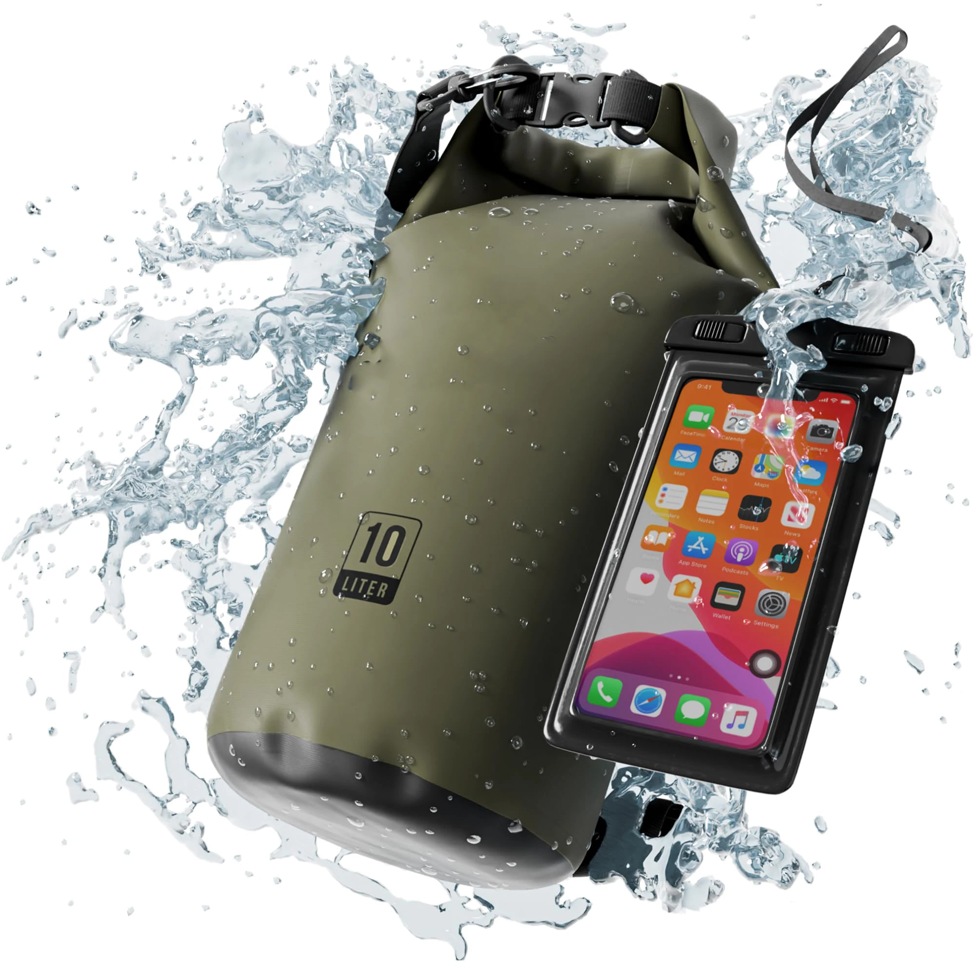 Roll Top Waterproof Backpack Sack Keeps Gear Dry Kayak Waterproof Phone Case Waterproof Dry Bag
