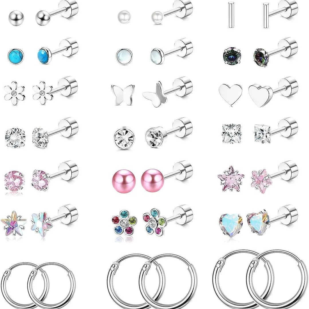 21 pairs set fashion stainless steel silver set cross mini stud earrings decoration modern fashion elegant daily wear jewelry