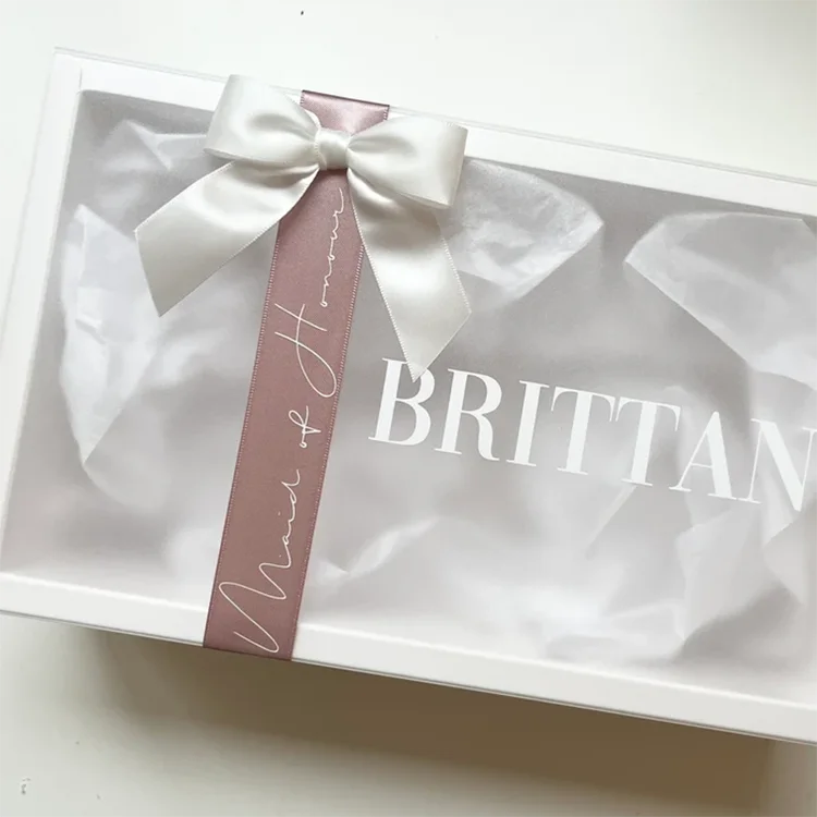 Personalized Empty Gift Boxes For Bridesmaid Proposal Bridal Party Gift Boxes With Pet Clear Lid Custom Logo Ribbon