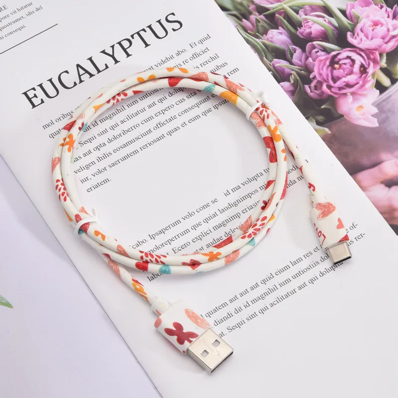 FRS Pu Material Printing Cable 1m 5v 2.1a Phone Usb Charger Cable Quick Charger Commonly Used Accessories & Parts