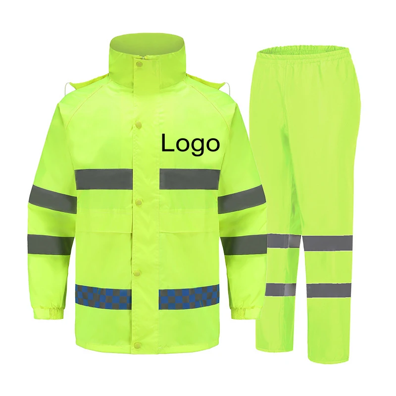 Double layer Work suit reflect Waterproof Split reflect jump suit Reflective Raincoat Pocket hoodie jacket pants set rain suit