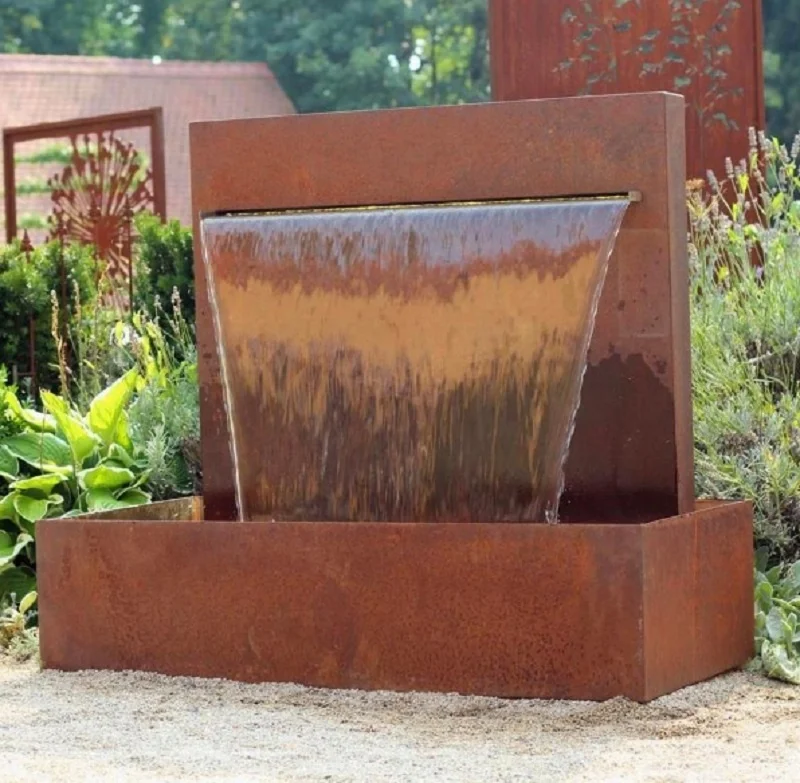 Large Corten Steel Pool Fountain and Waterfall