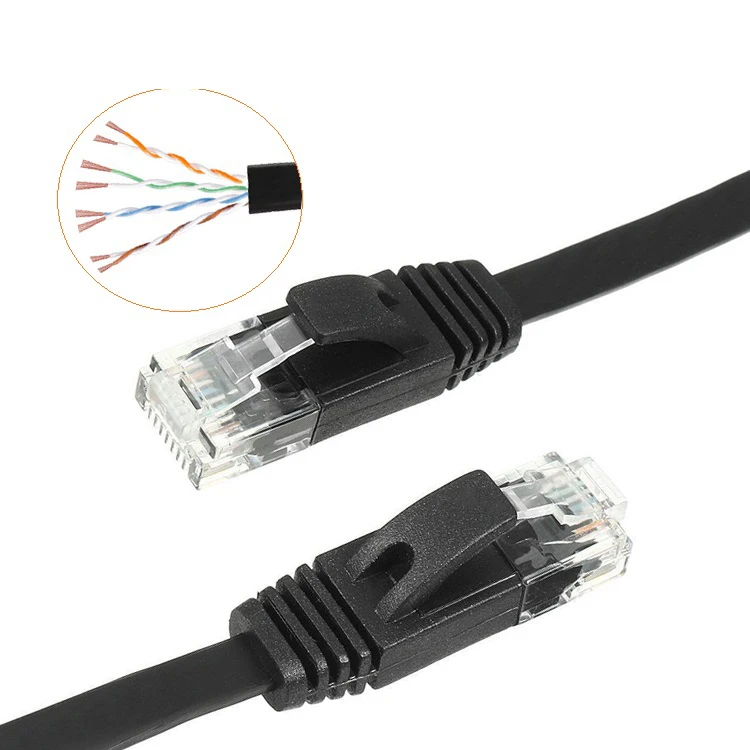 Hot Sales Communication Cables  Patch Cord Cheap UTP Cat6 Slim Black  Flat Ethernet Patch Cable