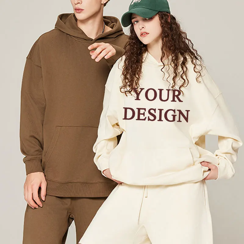 Low OEM MOQ Custom Screen Print Logo Heavyweight Vintage French Terry Without String Unisex Pullover Pure Hoodies