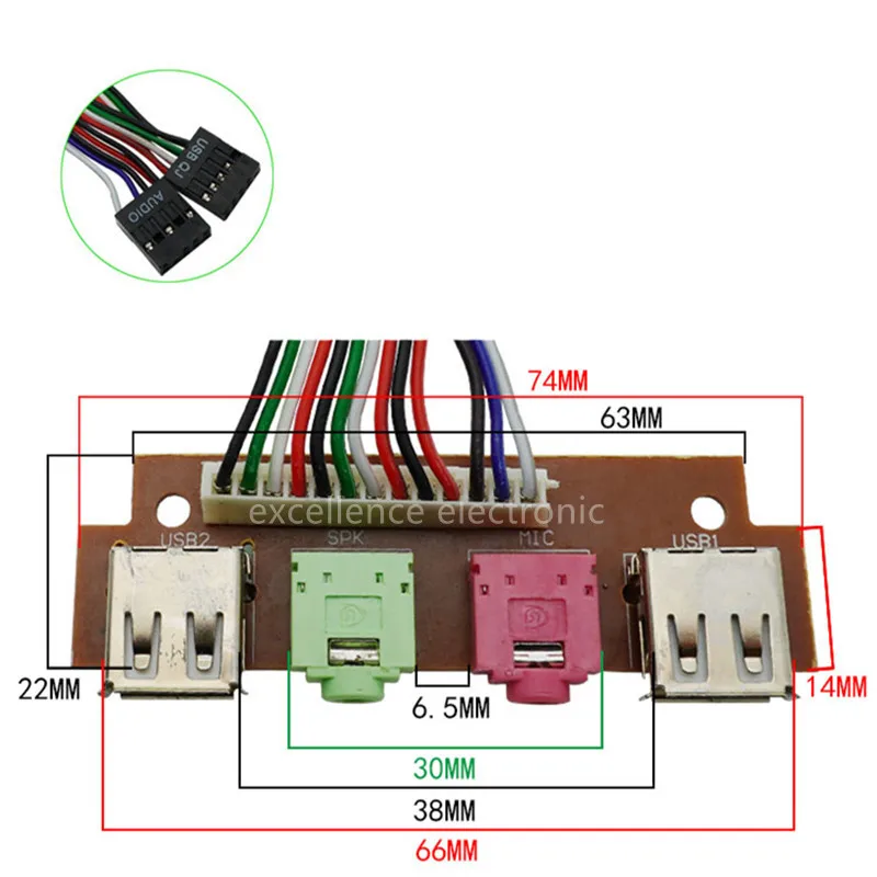 2 USB ПК компьютерный чехол 6 8/7 4/7 8 см Передняя панель аудио порт микрофон наушники кабели возле вход