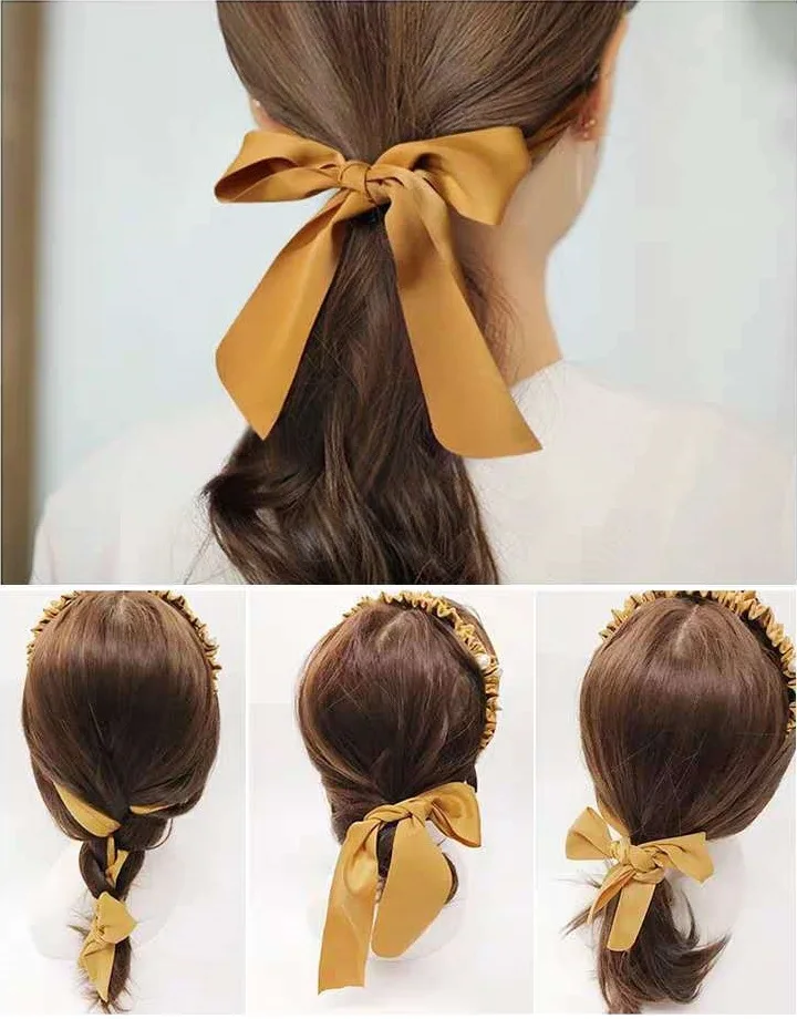 GEERDENG Wholesale New Ins Crinkle Satin Pearls Elastic Hair Band Hair Accessories Pleated Fabric Ribbon Head Bands For Women