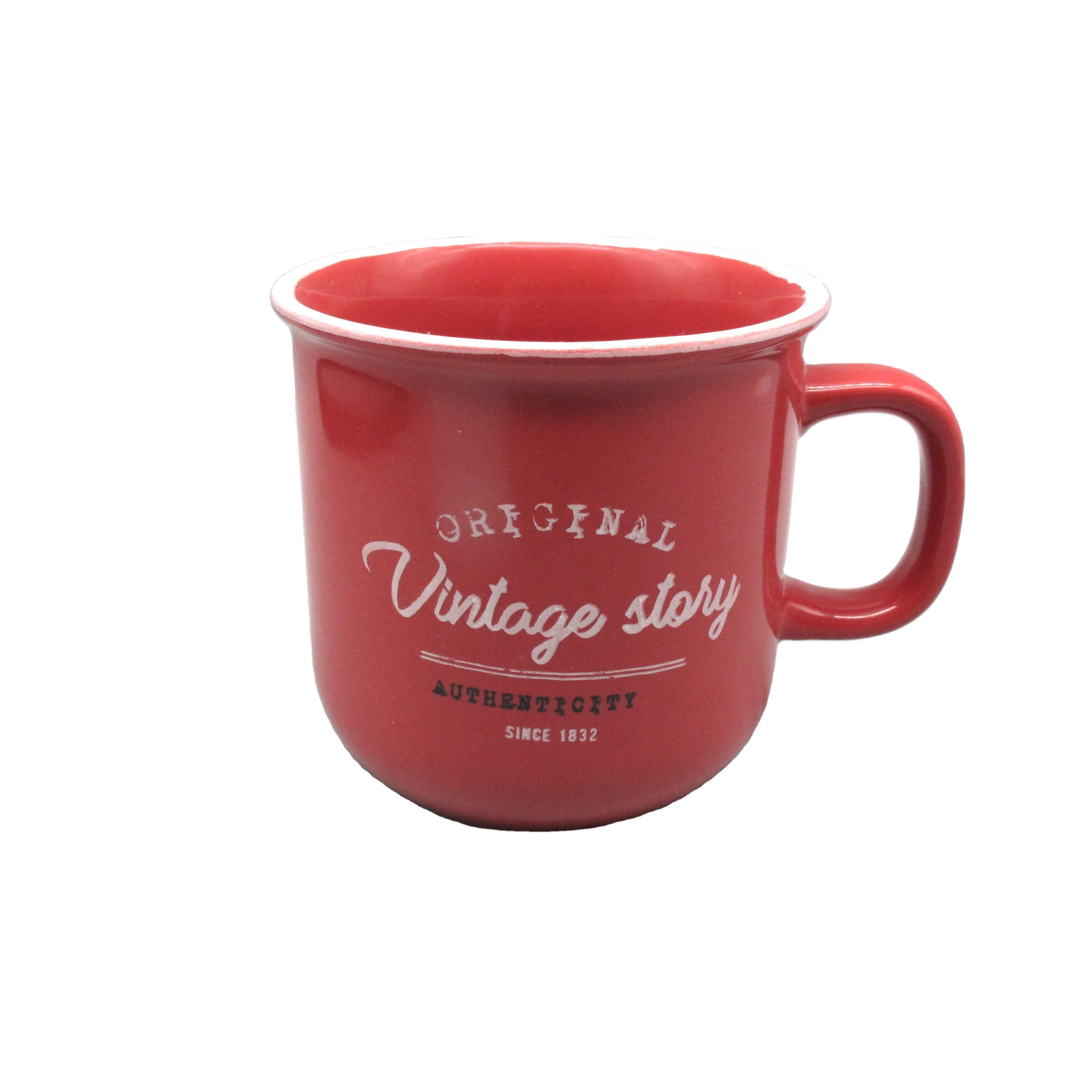 Custom printing Red and green Glaze Hand Printing Ceramic Enamel Mug For Afternoon Tea