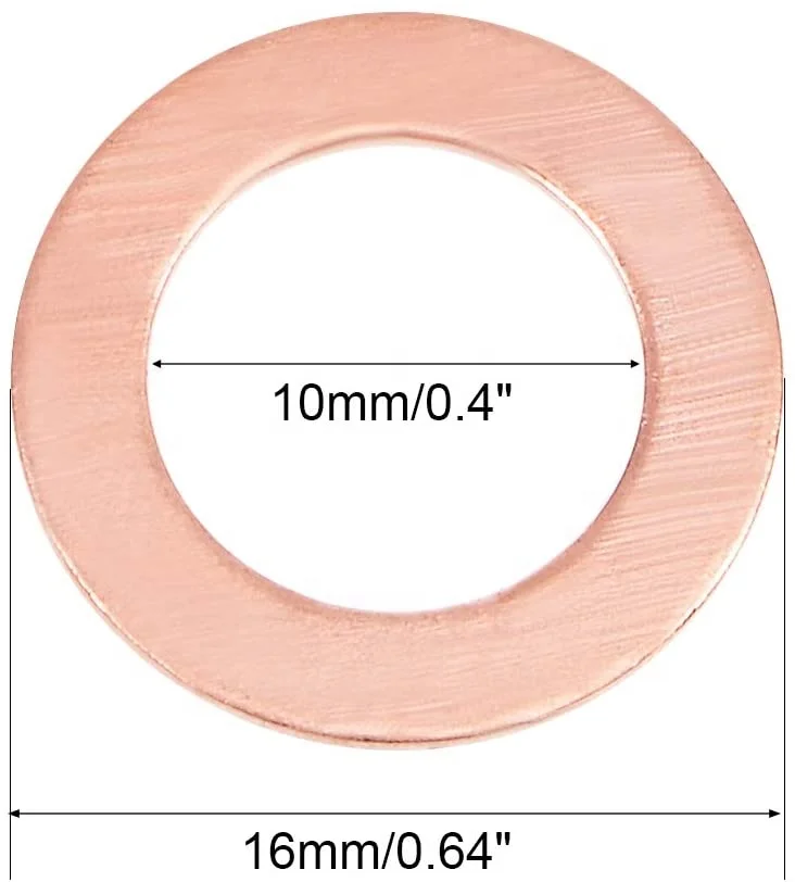 10mm x 16mm x 1mm M10 Copper flat Washer Metric sealing washer for screw bolt