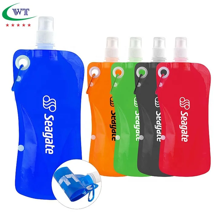 Free Sample 500ML Foldable Plastic Water Bottle Bag Durable Custom Printing Collapsible Eco Friendly Bottle