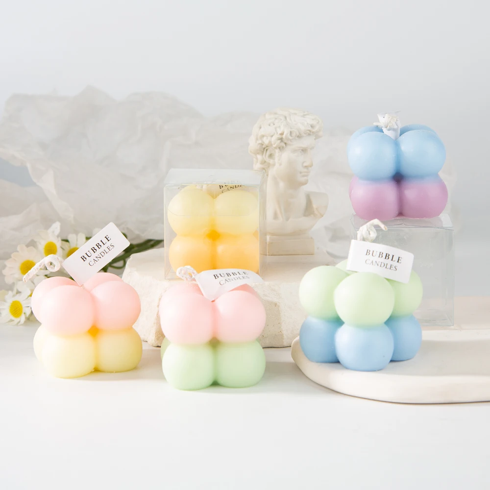 Mini Home Decor Gradient Color Candle Handmade Vanilla Lavender Small Cube Square Bubble Shaped Aromatherapy Candle