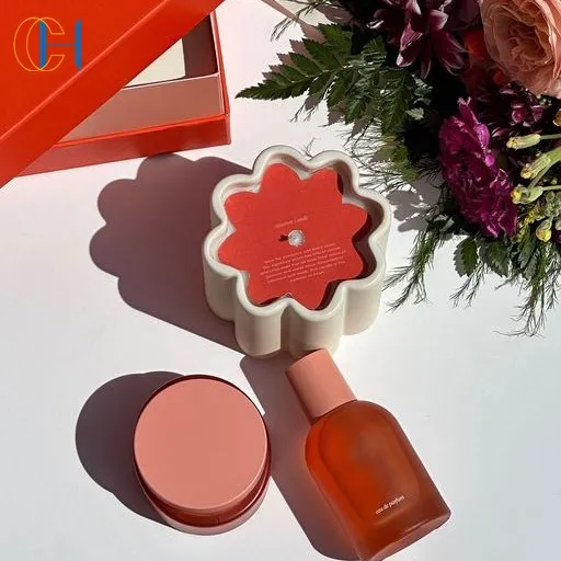 C&H Aroma Gift Set Luxury Skin Care Scrub Cream Custom Glass Room Spray and Floral Matte White Clay Ceramic Scented Candles