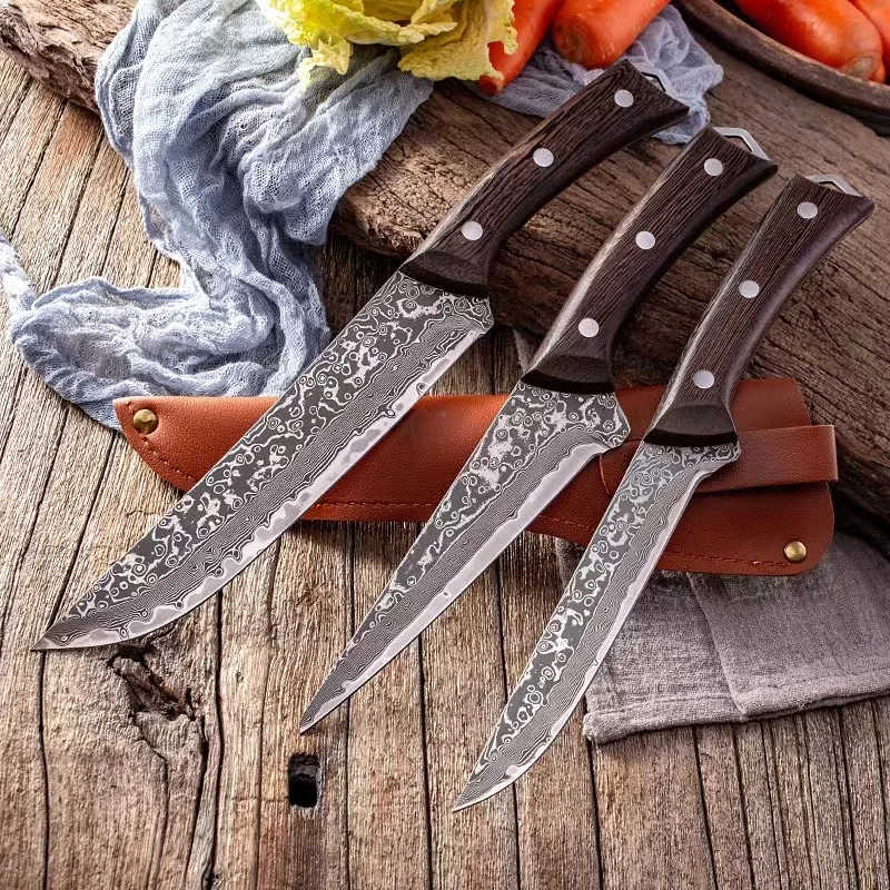Very good quality Professional knife  damascus kitchen  chef knife hunting set  price  with ebony wooden handles