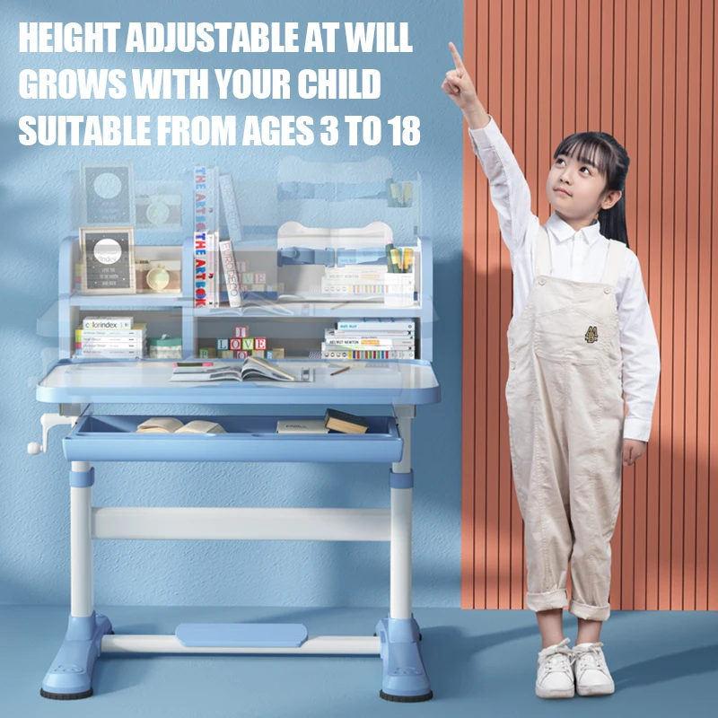 COXIDA Ergonomic Children Height Adjustable Desk And Chair Set With Bookshelf Home Furniture Wood Kids Study Table For Child