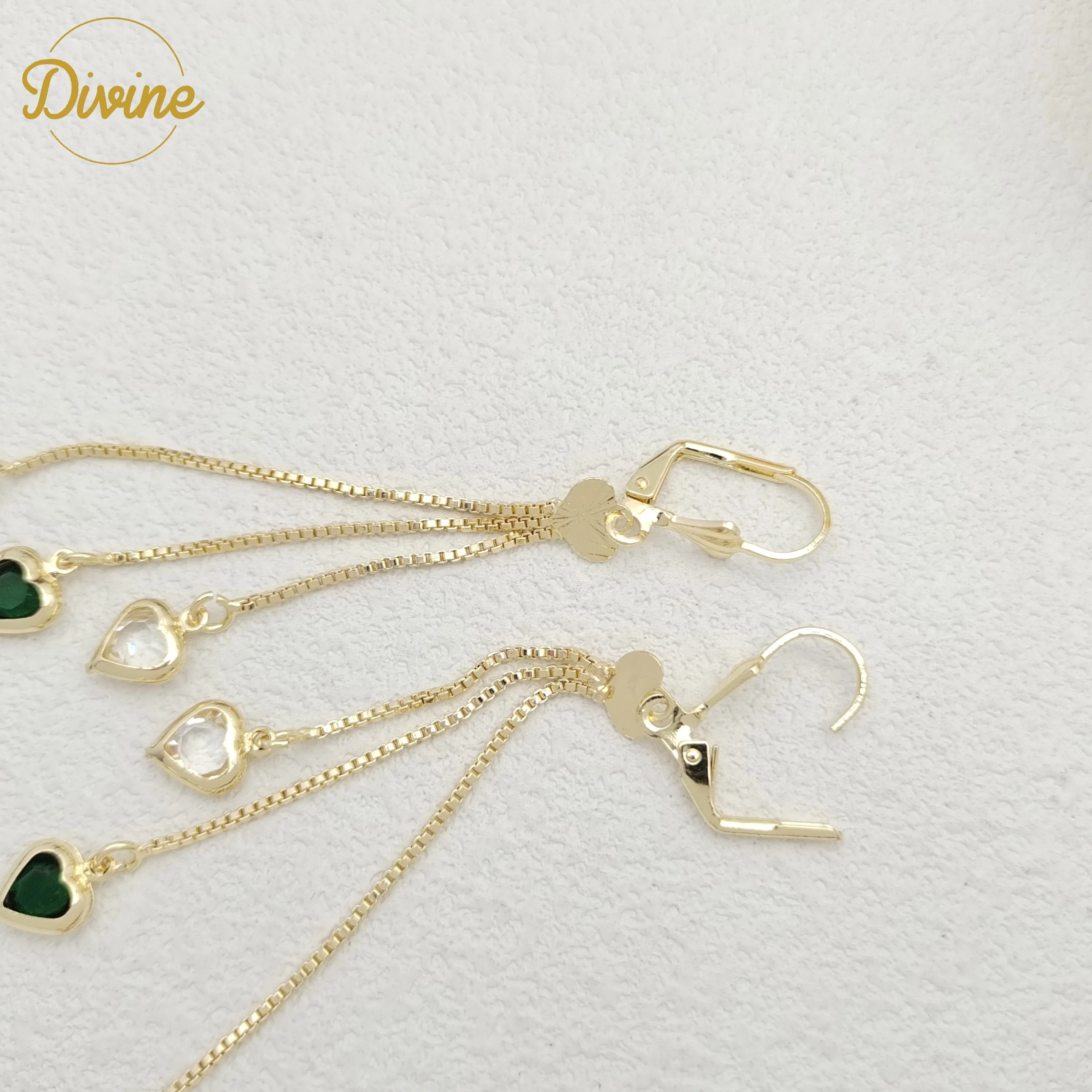 Wholesale Copper Love Heart Style Red Colorful Zircon Huggies 14k Gold Plated Hoop Long Earring Jewelry Accessories For Women