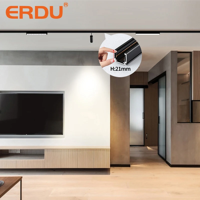 ERDU 48V Ultra-Thin Mini Led Magnetic Track Light Cob Spot Light Adjustable Smart Dimmable Linear Track Grille Light