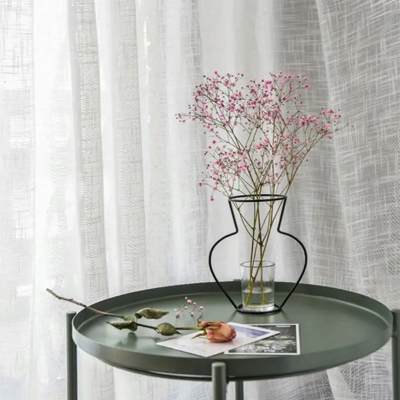 Handmade Nordic minimalist art table decoration black metal plant holder contour decor silhouette wire iron line vase for flower