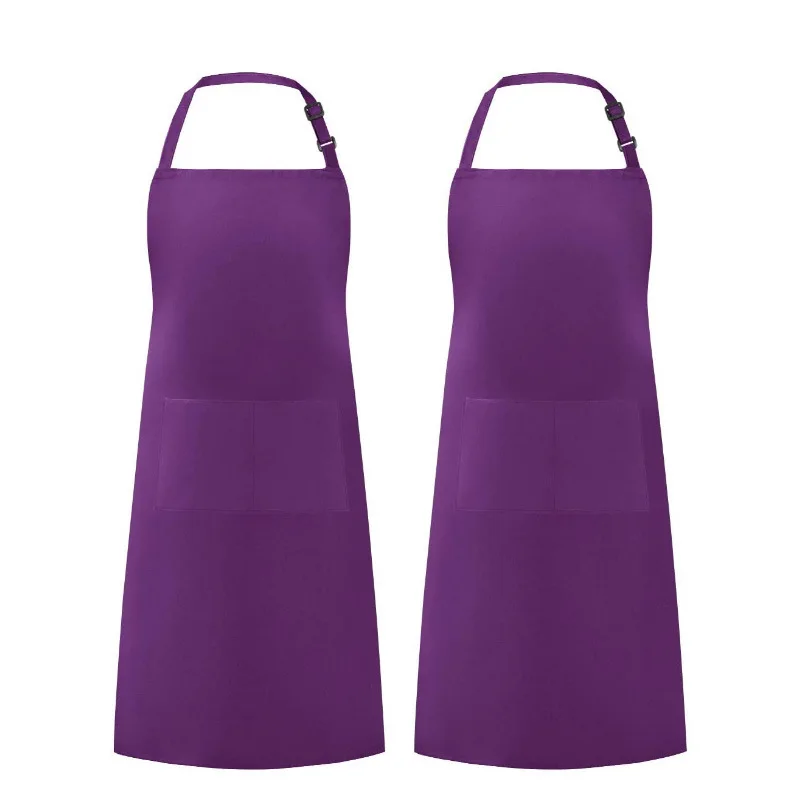 Wholesale Custom Logo Plain Color Polyester Apron with Front Pocket Chef Cafe Bbq Food Cooking Cleaning Bib Aprons Kitchen Apron