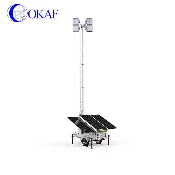 Engineering lighting 5 7 9m telescopic mast trailer 4*120W LED lights  mobile 460W*3 solar light tower