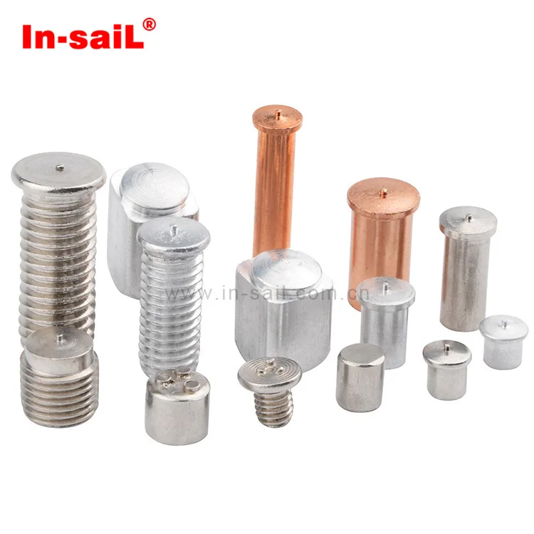 Brass copper-plated capacitor discharge threaded weld stud for sheet metal