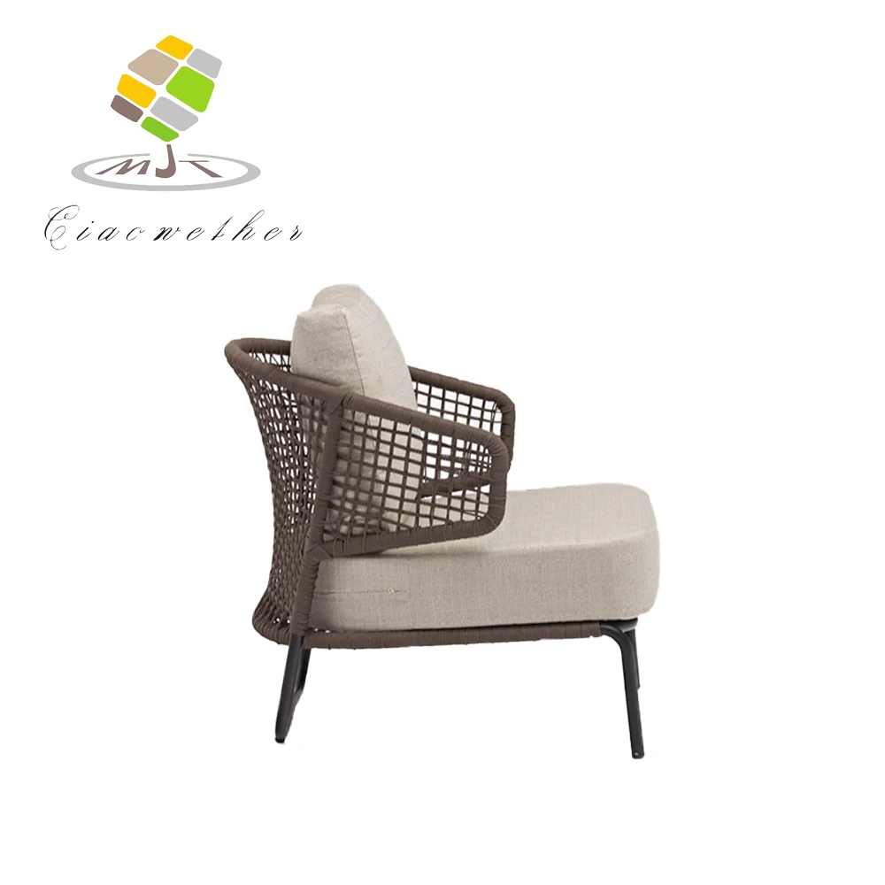 New Modern Luxury Design Outdoor Aluminum Sofa Single Seater  Rattan Garden Patio Furniture Weaving Rope Garden Sofa Chair