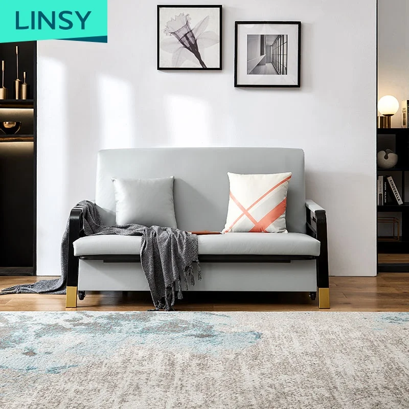 Linsy Popular Design Wood Hotels Adjustable Folding Foam Double Function Grey Storage Multifunctional Sofa Bed LS182SF3