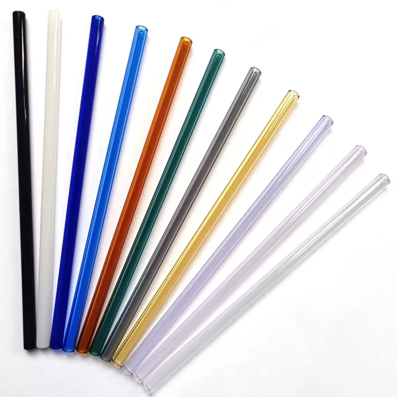 Custom Printing High borosilicate Cute Color Reusable Straight glass drinking straw for hot cold cocktail drink