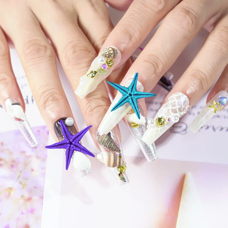 Summer Nail Art Rhinestones Ocean Nail Charms Shell Starfish Conch Sea Series 3D Beach Nail Design Decoration Manicure DIY Parts