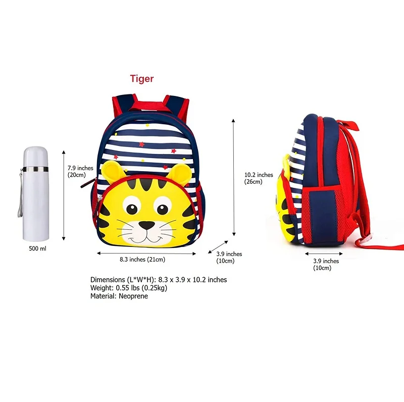 Custom Cartoon Design Children Fashion Lightweight Neoprene Kids 3D Cute Animal Book School Backpack Bag