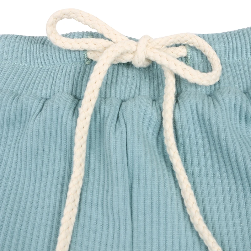 New Fashion Wholesale Custom Logo Kids Blue Ribbed Children 2 Piece Shorts Set