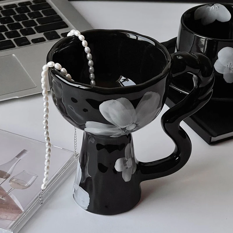 Ins Japanese Ceramic Mug Cute Coffee Cup With Saucer Nordic Mug Porcelain Cup With Handle For Household For Weeding Restaurant