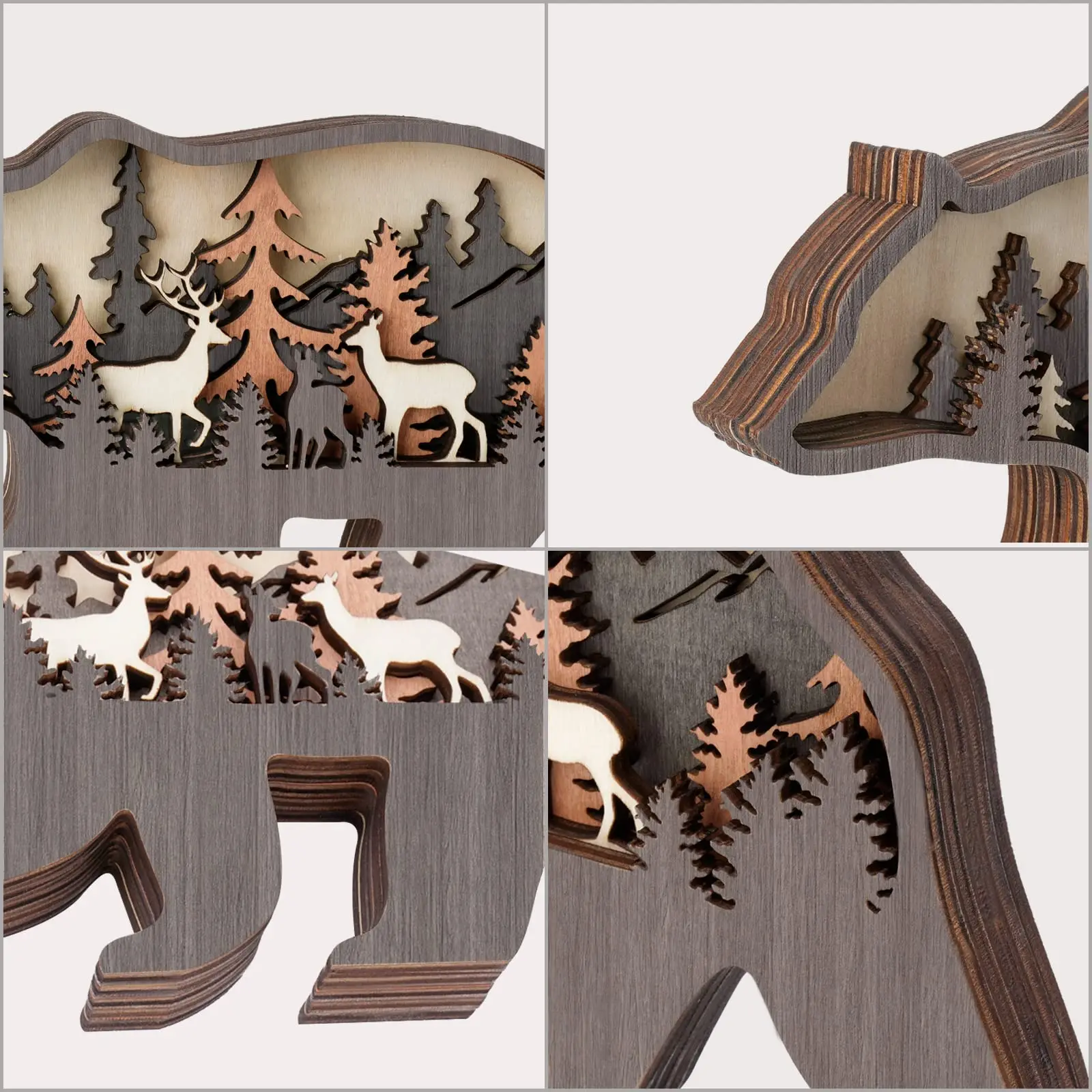 Adornos De Osos de Madera Desk Crafts Hollowed Multilayers Sculpture Rustic Home Decor Office Christmas Animal Ornament