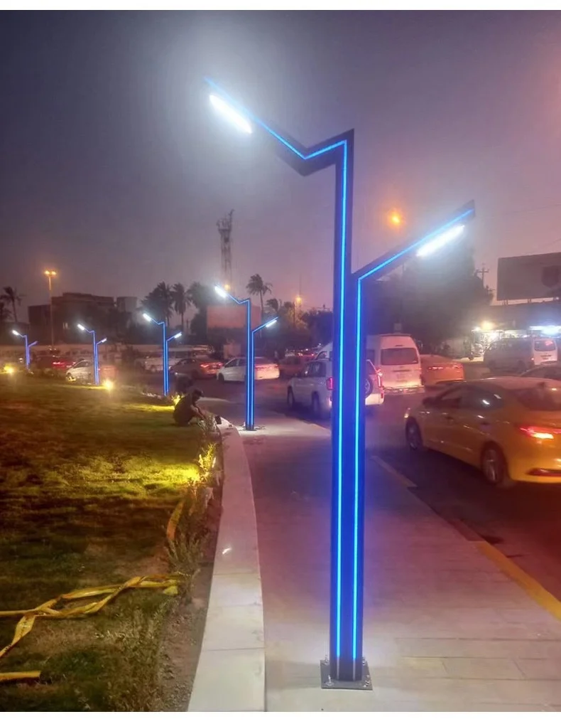 Modern style high-quality aluminum pole 4m double head side blue light strip street light IP65 waterproof LED courtyard light