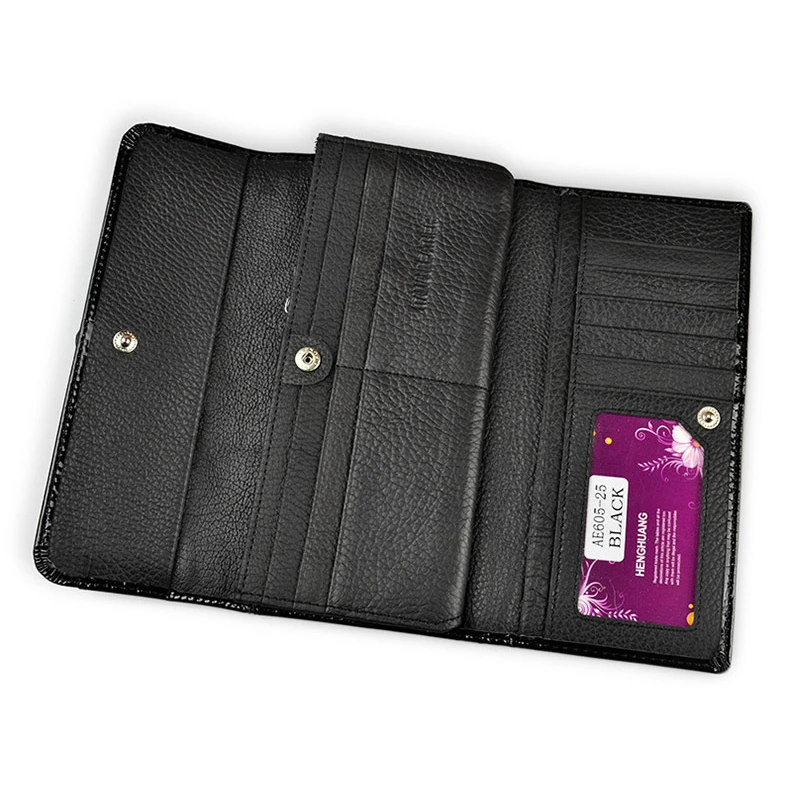 Luxury Genuine Leather Cowhide Wallet Women Crocodile Pattern Long Clutch Ladies Purse Card Holders Patent Glossy Wallet