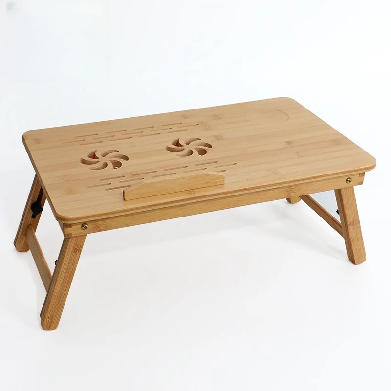 Modern Bamboo Wooden Computer Desk with Cup Holder Portable Foldable Laptop Table  dual Cooler Fan Drawer