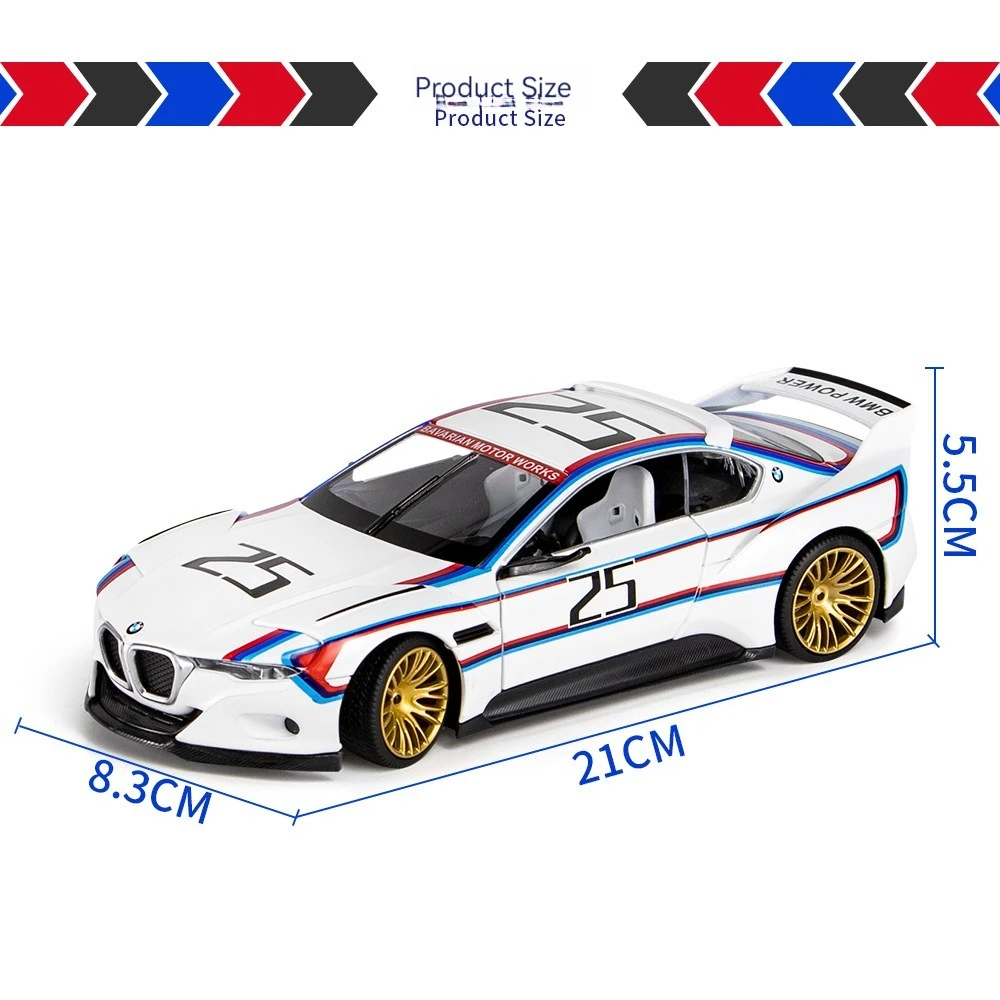Модель 1:24 BWM CSL 3 0 Hommage R металлические игрушечные машинки со звуковым и световым откатом украшение Coche modelo del metal