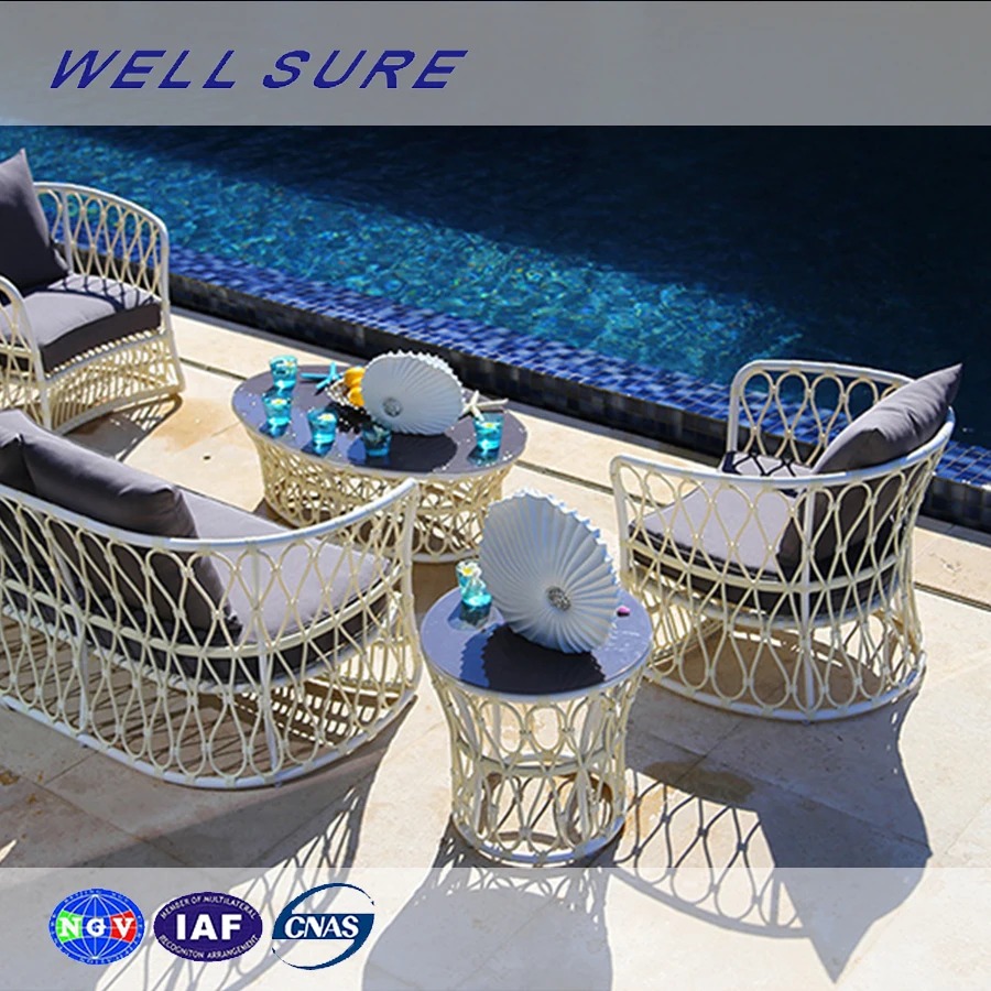 Открытый садовая мебель патио алюминий PE ротанга Плетеные Пользовательские легкий ленивый диван набор 4 шт. с льняной подушки