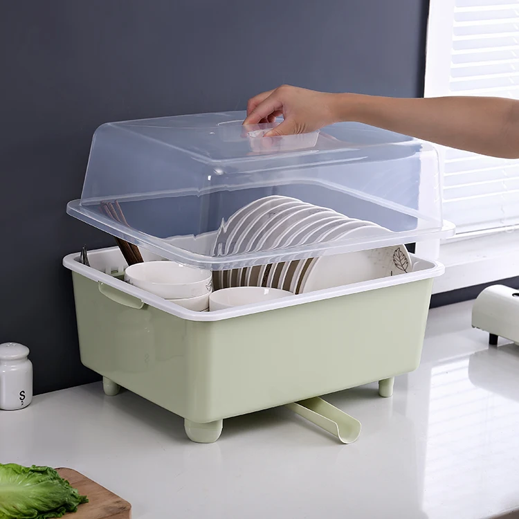 
2021 hot sell 4 tiers plate rack dish drainer drying plastic rack with cover 