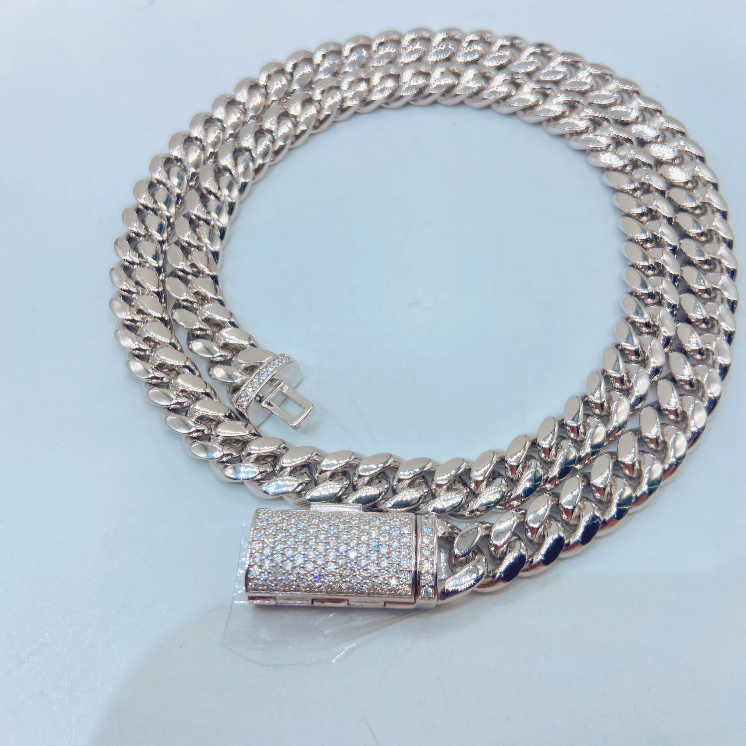 Ready to Ship Moissanite Clasp Lock 8MM Cuban Miami Link Sterling Silver 925 Chain Necklace