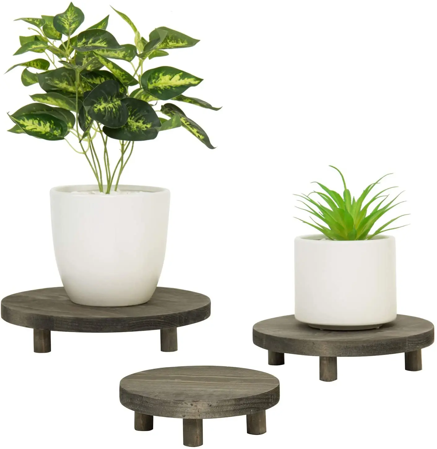 Vintage Gray Solid Wood Garden Plant Pot Riser Display Stands, Set of 3