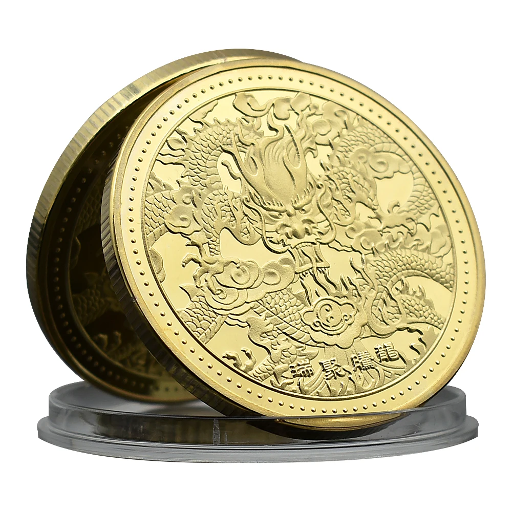 2024 China Dragon Year Commemorative Coin Metal Green Dragon Challenge Coin Medal Home Decoration Coin Collection Gift